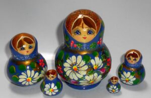 Lara in blue dress fatty 5-set Babushka Matryoshka nesting Doll  Babooshki Babushkas