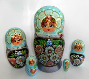 Olga in blue and purple Babushka Matryoshka nesting Doll Babooshki Babushkas