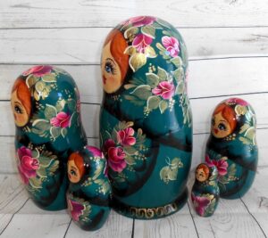 Katya in dark blue flower dress nesting Doll Babooshki s