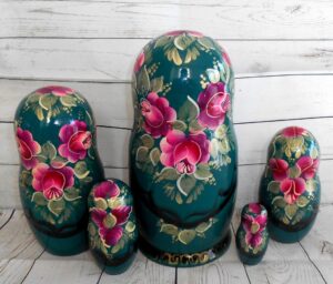 Katya in dark blue flower dress nesting Doll Babooshki s