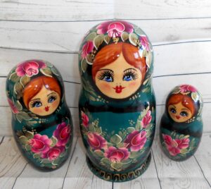 Katya in dark blue flower dress nesting Doll Babooshki s