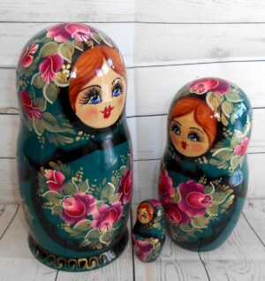Katya in dark blue flower dress nesting Doll Babooshki s