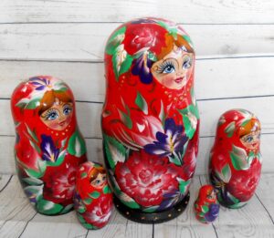 Alice in red dress with wild flowers nesting Doll Babooshki s