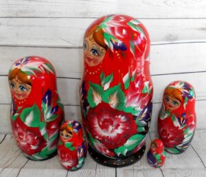 Alice in red dress with wild flowers nesting Doll Babooshki s