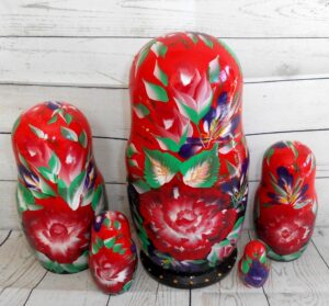 Alice in red dress with wild flowers nesting Doll Babooshki s