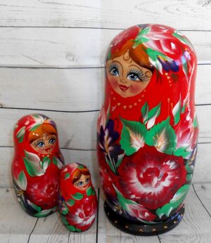 Alice in red dress with wild flowers nesting Doll Babooshki s