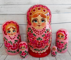Mila in pink and red Babushka Matryoshka nesting Doll Babooshki Babushkas