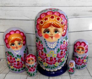 Mila in purple and dark blue Babushka Matryoshka nesting Doll Babooshki Babushkas