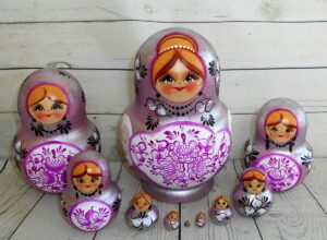 Sonya in silver and pink 10-set Babushka Matryoshka nesting Doll  Babooshki Babushkas