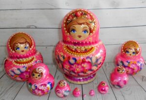 Olga in pink and silver 10-set Babushka Matryoshka nesting Doll  Babooshki Babushkas