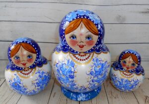Vera in blue and white 10-set nesting Doll Babooshki s
