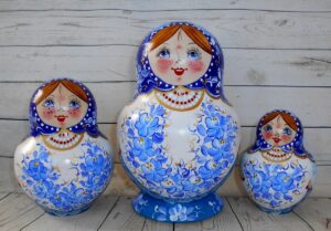Vera in blue and white 10-set nesting Doll Babooshki s