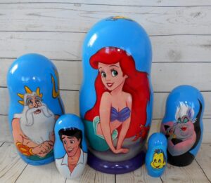 Arial the Little Mermaid light blue Babushka Matryoshka nesting Doll  Babooshki Babushkas
