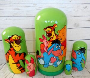 Winnie the Pooh green Babushka Matryoshka nesting Doll  Babooshki Babushkas