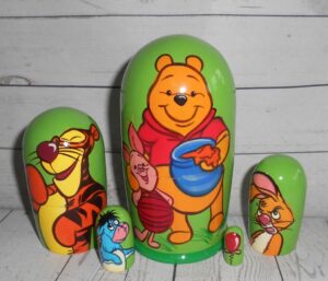 Winnie the Pooh on green small  Babushka Matryoshka nesting Doll  Babooshki Babushkas