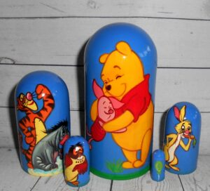 Winnie the Pooh on blue small  Babushka Matryoshka nesting Doll  Babooshki Babushkas