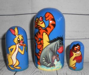 Winnie the Pooh on blue small nesting Doll Babooshki s