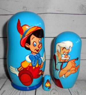 Pinocchio on blue small nesting Doll Babooshki s