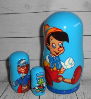 Pinocchio on blue small nesting Doll Babooshki s