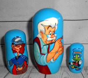 Pinocchio on blue small nesting Doll Babooshki s