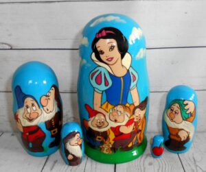 Snow White on blue sky small  Babushka Matryoshka nesting Doll  Babooshki Babushkas