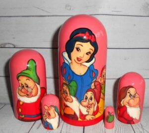 Snow White on pink sky small  Babushka Matryoshka nesting Doll  Babooshki Babushkas