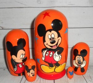 Mickey Mouse on orange small Babushka Matryoshka nesting Doll  Babooshki Babushkas
