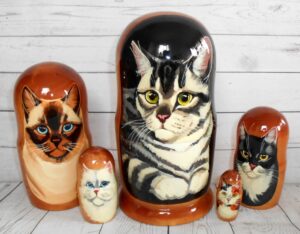 Grey Kitty babushka Babushka  Matryoshka nesting Doll  Babooshki Babushkas