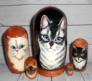Grey Kitty small Babushka Matryoshka nesting Doll  Babooshki Babushkas