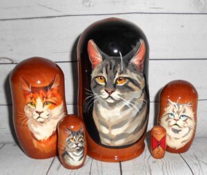 Grey Kitty small III Babushka Matryoshka nesting Doll  Babooshki Babushkas
