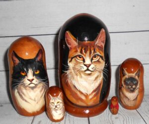 Ginger Kitty small II Babushka Matryoshka nesting Doll  Babooshki Babushkas