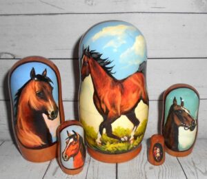 Running Horsy II small Babushka Matryoshka nesting Doll  Babooshki Babushkas