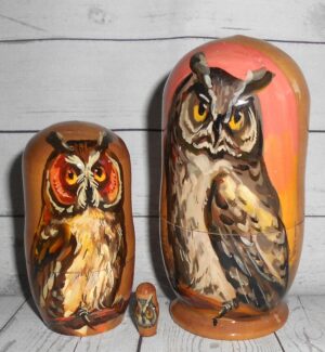 Owl on pink small nesting Doll Babooshki s