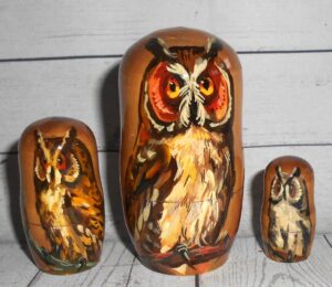 Owl on pink small nesting Doll Babooshki s