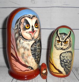 Owl on blue small nesting Doll Babooshki s