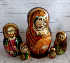 Our Lady and Saints 5-set Babushka Matryoshka nesting Doll Babooshki Babushkas