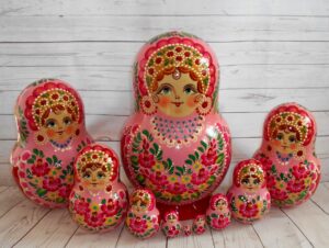 GIANT Mila in pink & red huge fatty 10-set Babushka Matryoshka nesting Doll Babooshki Babushkas