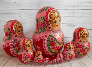 GIANT Mila in pink & red huge fatty 10-set nesting Doll Babooshki s