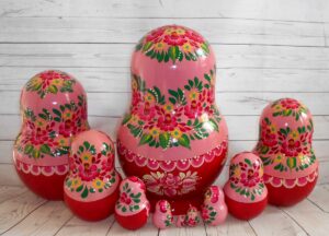 GIANT Mila in pink & red huge fatty 10-set nesting Doll Babooshki s