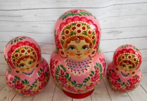 GIANT Mila in pink & red huge fatty 10-set nesting Doll Babooshki s