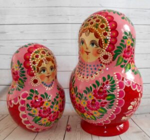GIANT Mila in pink & red huge fatty 10-set nesting Doll Babooshki s