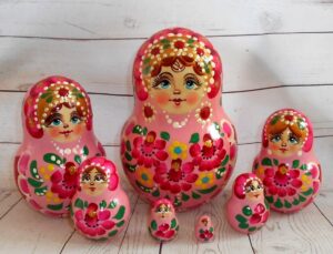 GIANT Mila in pink & red huge fatty 10-set nesting Doll Babooshki s
