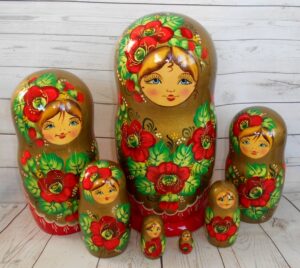 Vera in gold dress 7-set huge Babushka Matryoshka nesting Doll Babooshki Babushkas