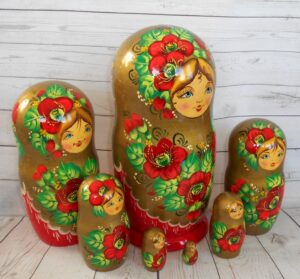 Vera in gold dress 7-set huge nesting Doll Babooshki s