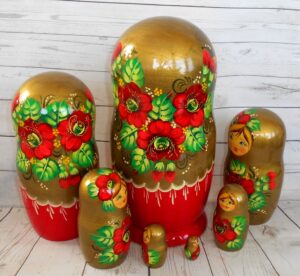Vera in gold dress 7-set huge nesting Doll Babooshki s