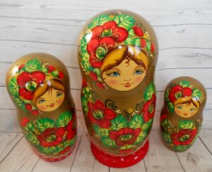 Vera in gold dress 7-set huge nesting Doll Babooshki s