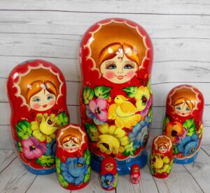 Vera red scarf 7-set huge Babushka Matryoshka nesting Doll Babooshki Babushkas