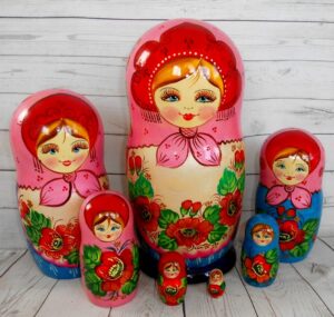 Vera pink scarf 7-set huge Babushka Matryoshka nesting Doll Babooshki Babushkas