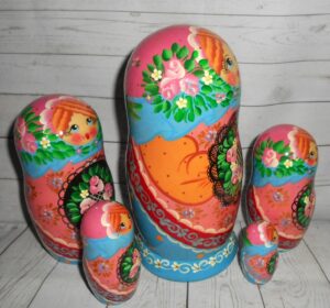 Olga floral tray pink apron nesting Doll Babooshki s