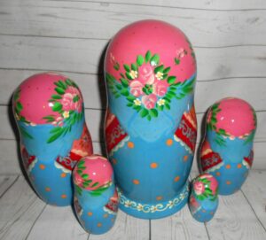 Olga floral tray pink apron nesting Doll Babooshki s